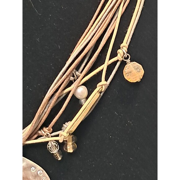 NWT Peyote Bird Rhinestone Embellished Leaf Necklace Bead Mix Multi Cord 17.75" - Picture 3 of 12